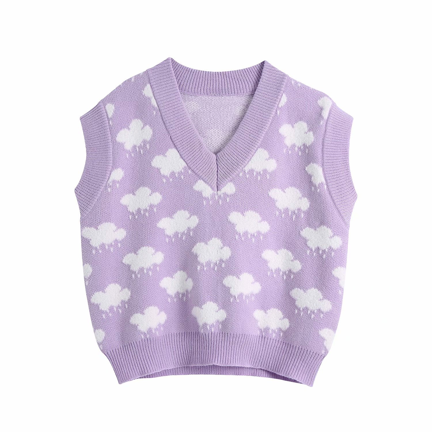 Cloud print V necked knit vest NSAM44611