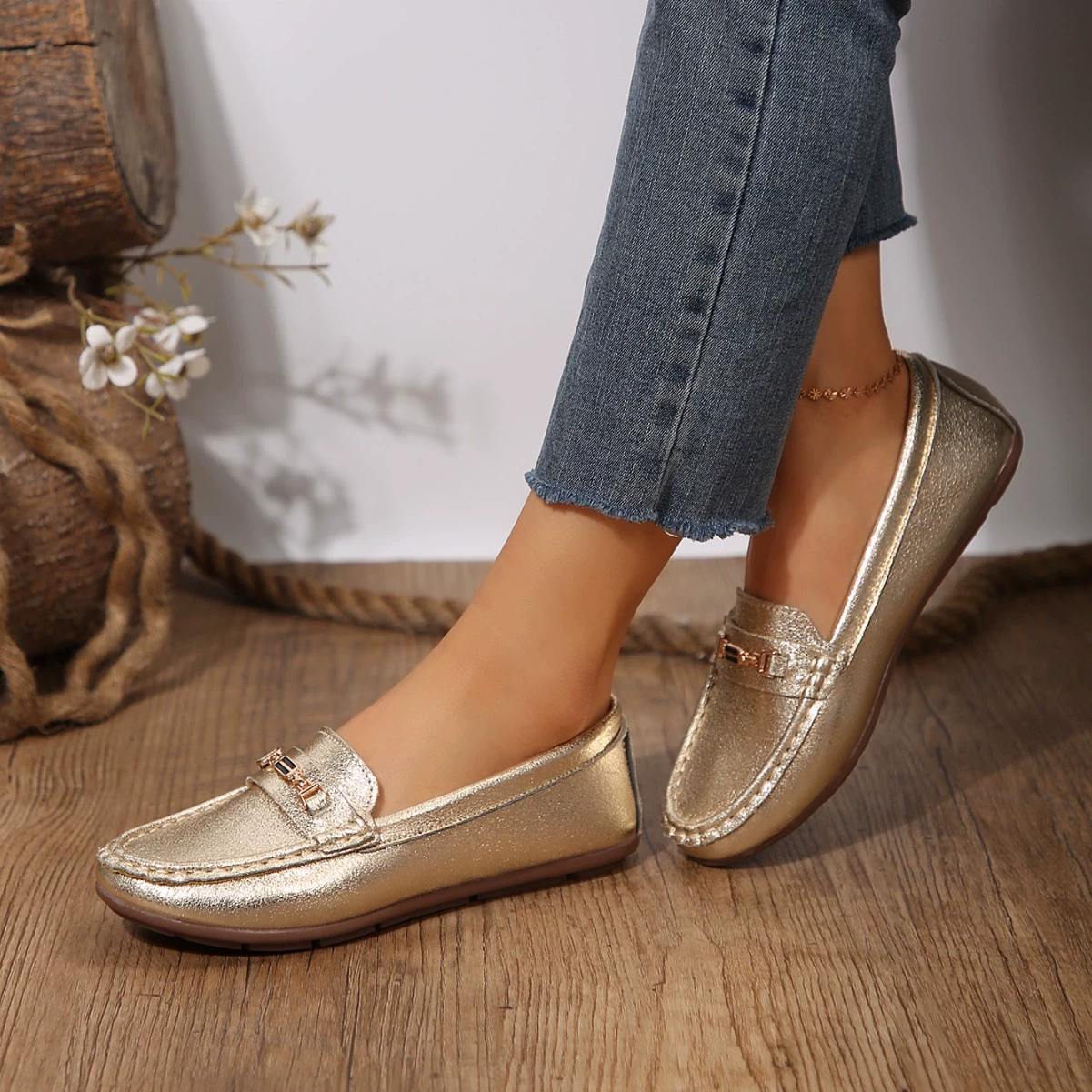 Женские туфли весна 2025, большие размеры, плоские, круглый носок, балетки, нескользящая мягкая подошва, повседневные, для мам, лоферы