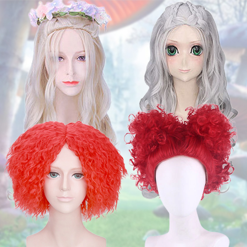 Parrucca lunga e dritta per cosplay di Alice nel paese delle meraviglie, Regina Bianca, Specchio, Cappellaio Matto, Regina di Cuori, sintetica, con clip, taglia media_voghion.com