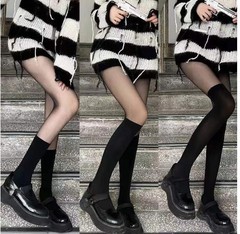 Splicing black silk stockings for women, suitable for spring and autumn, JK false calf stockings, black silk stockings, fake thigh-high stockings, false over-the-knee pantyhose
