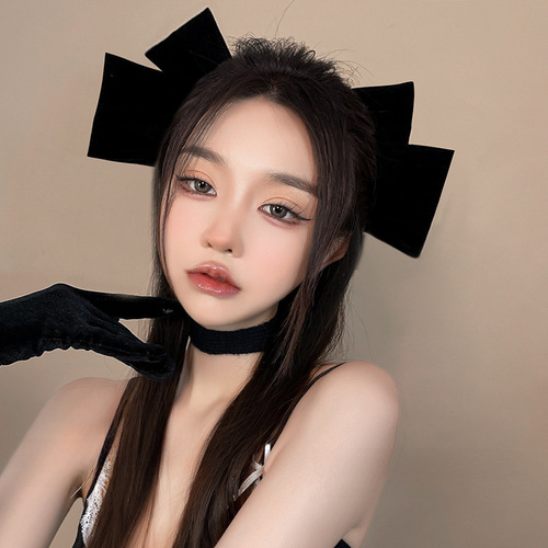 French black super large velvet bow hair clip for women, high-end head accessory, large size, spring clip for the back of the head