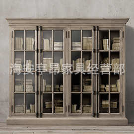 美式乡村实木轻奢书柜展示柜复古经典储物餐柜家用酒店别墅样板房