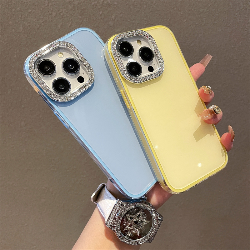 Marco de lente de diamante completo simple para iPhone16ProMax Premium 14 Apple 15 funda para teléfono móvil 13 modelos de pareja 16