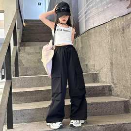 女童工装裤舞蹈裤2025新款夏装儿童夏季薄款裤子大童夏天阔腿长裤