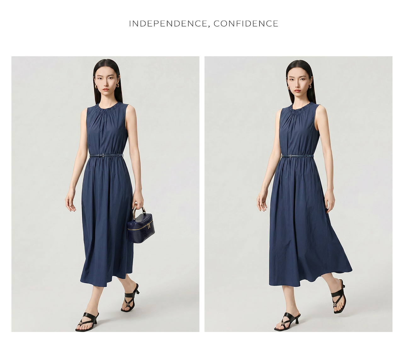 Đầm maxi nữ thắt eo không tay chất cotton phong cách Pháp cổ điển — xanh lam chi tiết 13