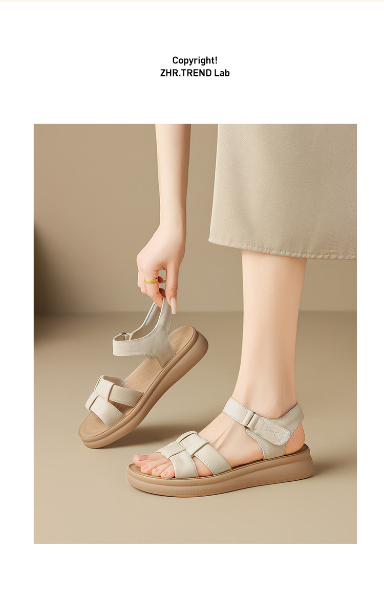 Sandal nữ đế dày mềm quai dệt kiểu xỏ ngón — EQ30 Màu be chi tiết 11