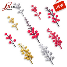 圣诞装饰果子泡沫桨果插枝仿真红豆果金粉亮片樱桃串花环滕条配件