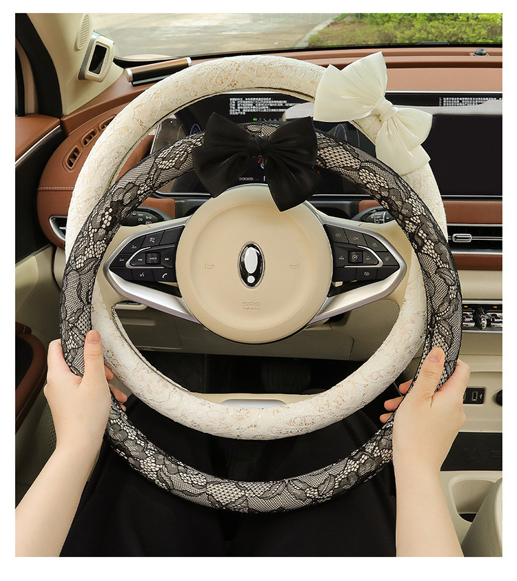 New Car Steering Wheel Cover for All Seasons and Summer, Non-Slip, Universal Fashionable Lace Female Cute Handlebar Cover, Cross-Border Supply
