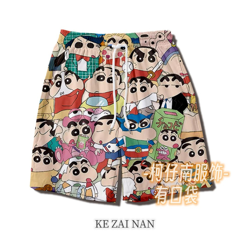 New Crayon Small New Shorts Men's Trendy Brand Loose Five-point Pants Quick-drying Beach Pants Cartoon Casual Home Pants