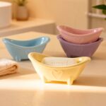 工厂直销彩色马卡龙小浴缸陶瓷肥皂碟浮雕心形创意陶瓷肥皂沥水碟