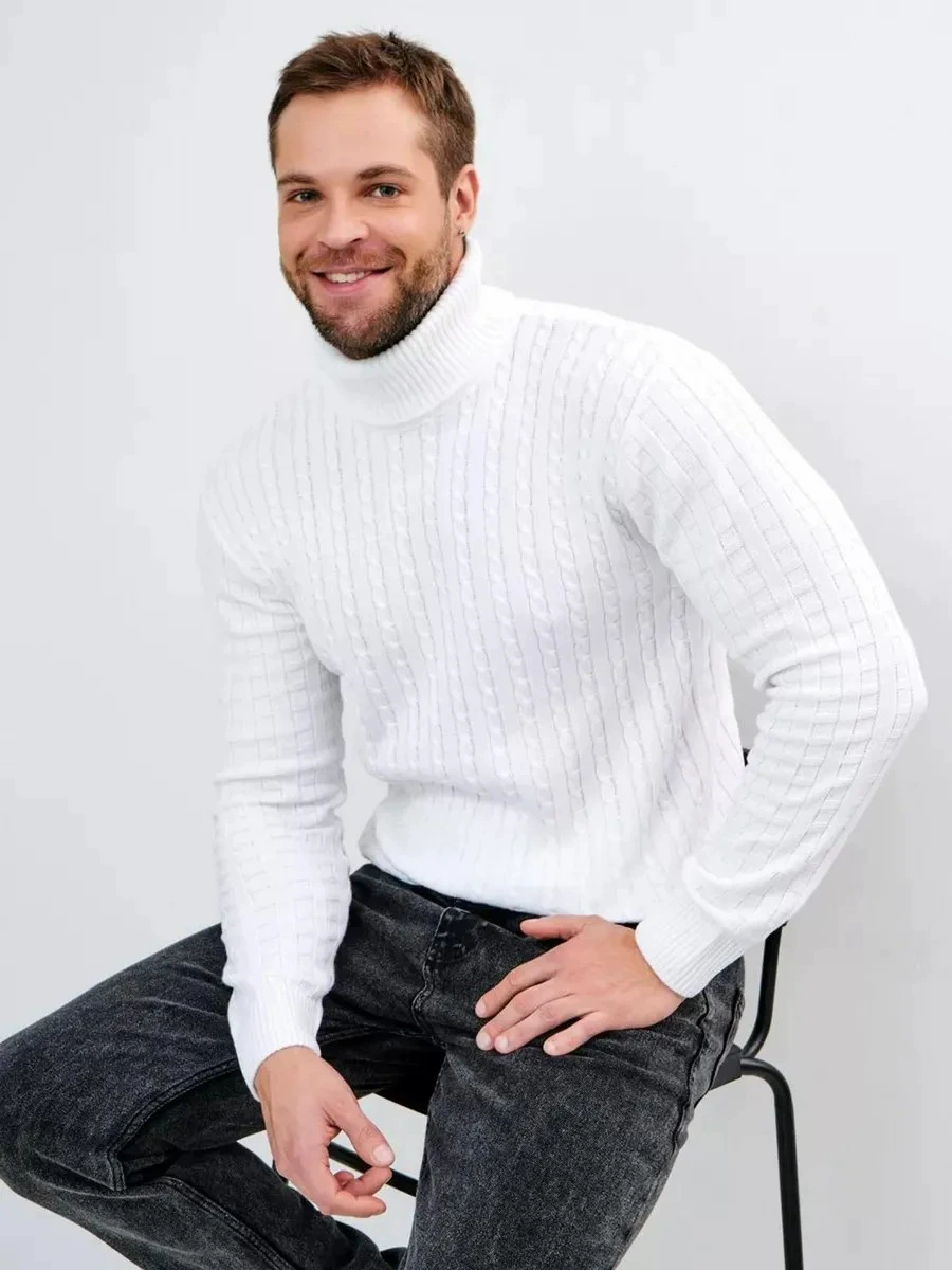 Свитер вязаный с воротником-гольфик turtleneck twist knitted sweater для мужчин