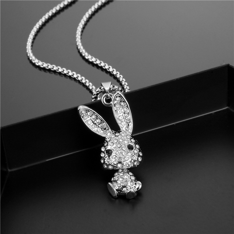 Fashion Rabbit Titanium Steel Inlay Rhinestones Pendant Necklace 1 Piece display picture 2
