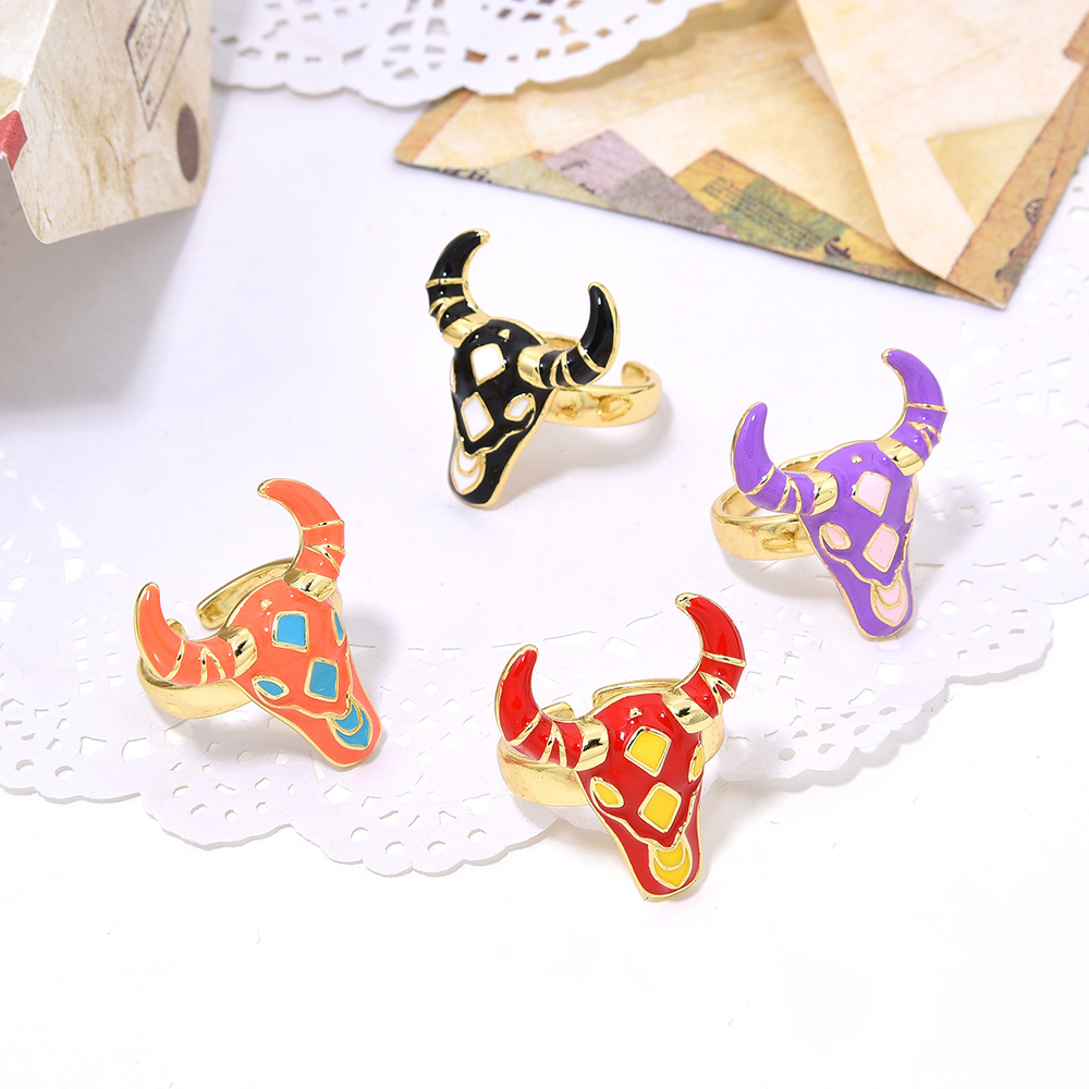 11g Weight Open Ring Classification Adjustable Ring Size 1 Piece Quantity 1 Piece Hip-hop Animal Copper Enamel Plating Open Ring