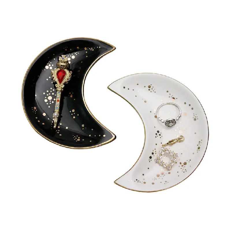 月亮首饰盘梳妆台收纳盘卫浴摆件戒指托盘北欧陶瓷首饰架家居摆件