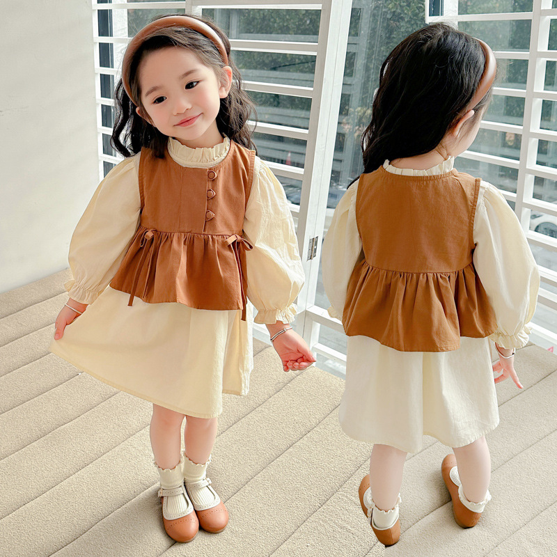 2024儿童春季新款套装时髦洋气韩版小女孩儿花边裙马甲两件套外贸