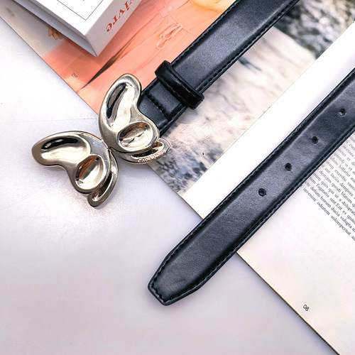 Sweet and Cool Instagram Style Silver Embossed 3D Metal Butterfly Button Decorated Belt for Jeans and Short Skirts