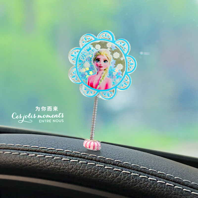 Nuevo encantador acrílico hielo y nieve princesa ventana de automóvil sacude la cabeza del tablero de instrumentos central montado en el automóvil ornamentos de red