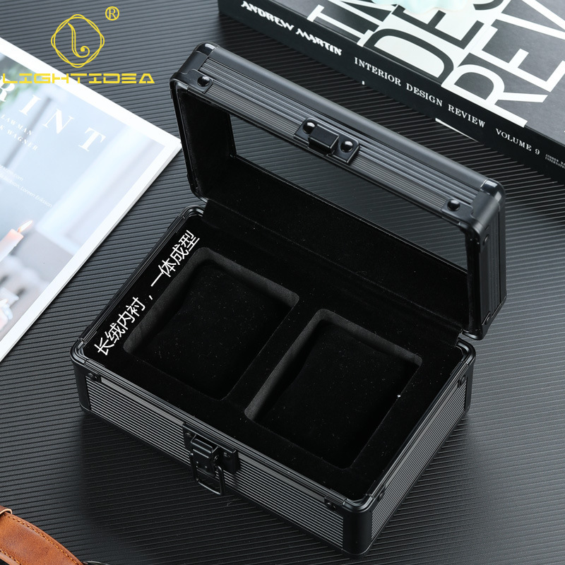 Couple Watch Storage Box, Watch Packaging Box with Transparent Lid, 2-Slot Aluminum Alloy Couple Watch Display Box