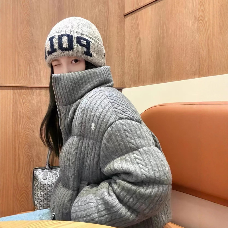 High-Quality Rl Ralph Hooded Knit down Jacket, Old Money Style Knit Patchwork down Jacket, Short Autumn and Winter Coat High-Quality Rl Ralph Hooded Knit down Jacket, Old Money Style Knit Patchwork down Jacket, Short Autumn and Winter Coat