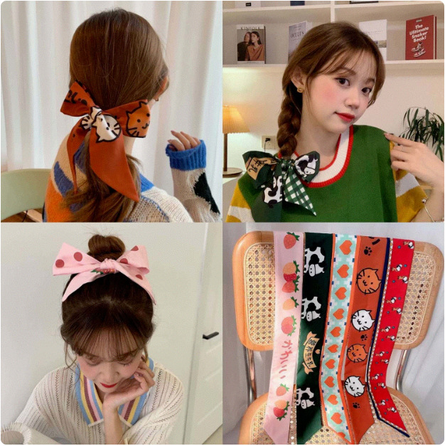 Troncha decorativa de tira larga francesa retro Pañuelo de seda para el cabello coreano Cinturón para el cabello Cinta delgada Pañuelo de cabello trenzado de primavera y otoño para mujer