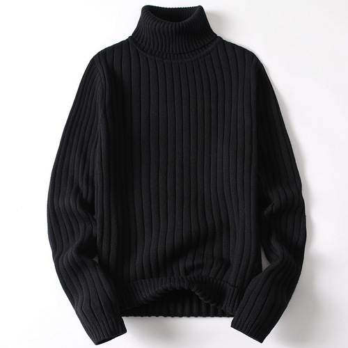 Winter Men's High Collar Sweater Trendy Slim Fit Thick Lined Long Collar Plain Color Cable Knit Shirt for Young Men