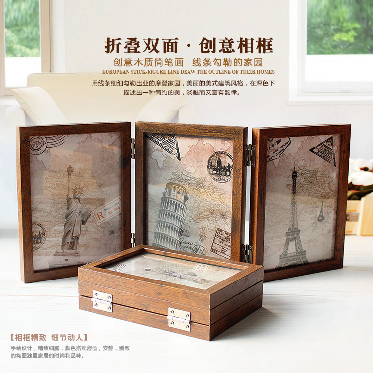 Three-fold folding six-sided glass photo frame table retro American creative combination 6 inch 7 inch like photo frame ornaments wholesale