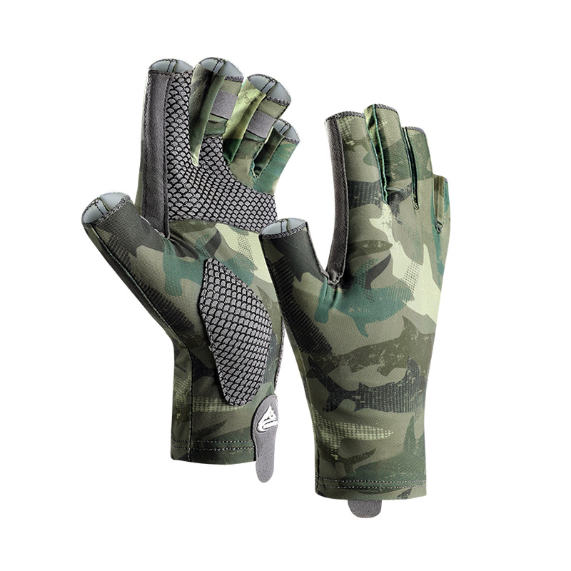 Nuevos guantes de pesca de los hombres al aire libre guantes de seda de hielo protección solar gel dedo alto elástico antideslizante montar medio dedo guantes XG55