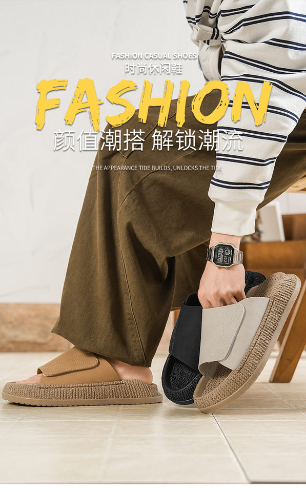 Dép sandal nam cỡ lớn quai dán hở ngón, chống trượt, thoáng khí, đi biển và dạo phố mùa hè — 8018 màu kaki, 8018 màu đen, 8018m màu chi tiết 2