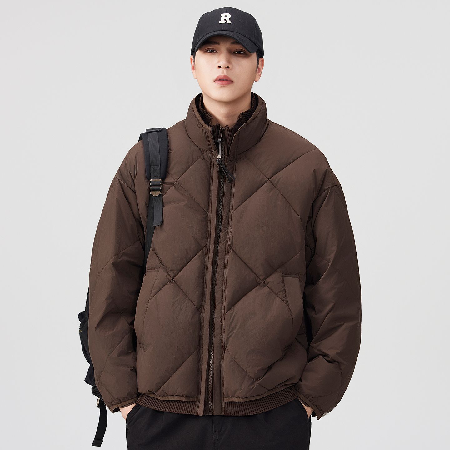 Autumn and Winter Men's Warm down Jacket, Versatile, Trendy, Fashionable, Simple, Casual, Stand-Up Collar, Solid Color, Loose Fit