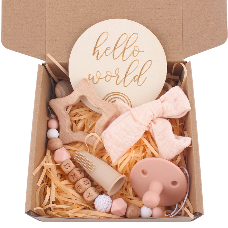 Nuevo bebé estrella de dibujos animados Beech teether bebé arco pelo banda chupete Cadena de seis piezas traje