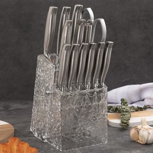 Cross-Border Water Ripple Knife Holder Stainless Steel Kitchen Knife 14-Piece Chef's Knife Meat Cleaver Fruit Knife Set