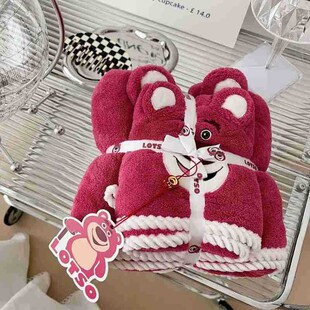Three-dimensional embroidery edging mother and child towel cute explosions strawberry bear towel bath towel absorbent cute ears bear bath