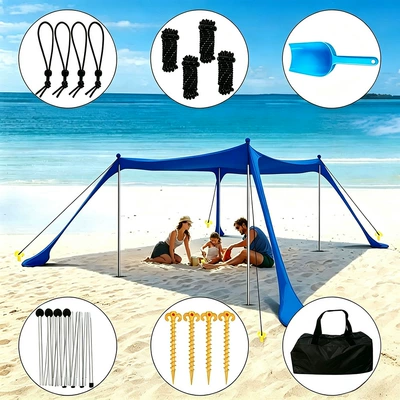 Avtomobil yan çətirləri, Cross-border Beach Lycra Canopy - royal-blue-4-aluminum-poles-200160150cm