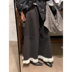 2025秋冬甜美新款毛呢耳边拼接松紧高腰法式宽松休闲半身裙女装