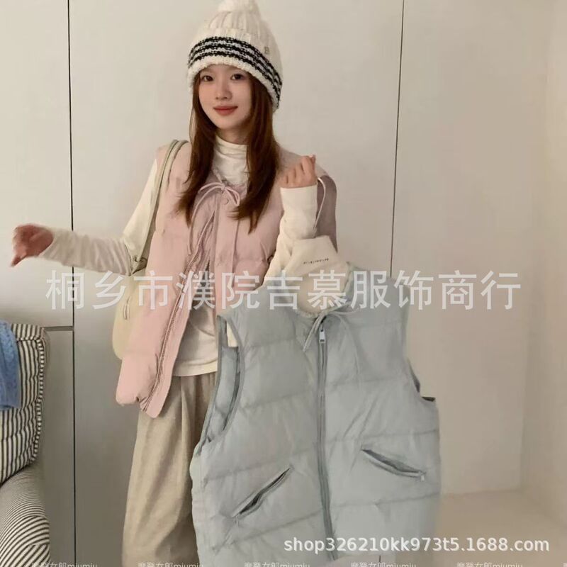 Down Vest 2025 Autumn and Winter New Korean Bow Tie Vest Fashionable Versatile down Sleeveless Vest Jacket