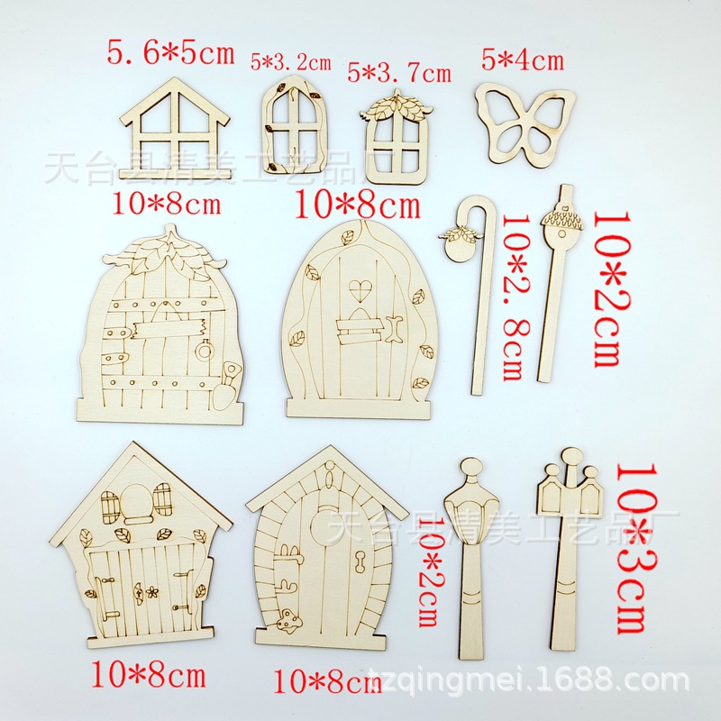 12 Puerta de cuento de hadas mini Puerta de jardín de madera color de madera puerta en miniatura en blanco puertas y ventanas de Casa de cuento de hadas 48 piezas un paquete