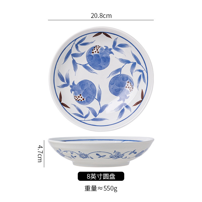 和风四季饭盘复古手绘日式釉下彩餐具家用菜盘创意深盘汤盘|undefined
