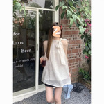 蝴蝶结波点挂脖衬衫女夏季新款法式温柔风无袖衬衣设计感小众上衣