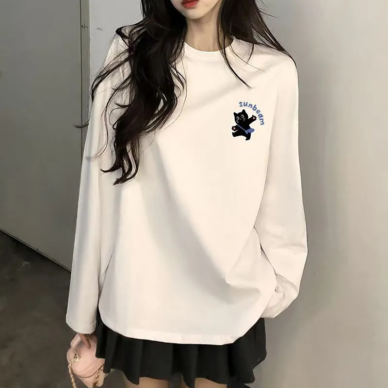 100% Cotton Long-Sleeved T-Shirt for Women, Spring & Fall Korean Style Chic Style Top, Loose and Slim, Round Neck Bottoming Shirt for Men 100% Cotton Long-Sleeved T-Shirt for Women, Spring & Fall Korean Style Chic Style Top, Loose and Slim, Round Neck Bottoming Shirt for Men