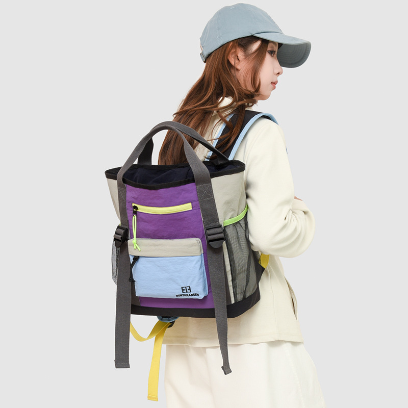 Mochila de moda coreana para niños y niñas, color contrastante, mochila de mano casual de gran capacidad, 2026 nueva moda de mochila infantil