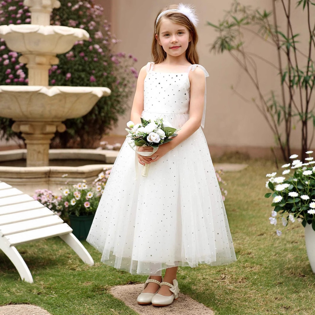 Nuevo vestido de princesa con tirantes para niños de Amazon transfronterizo, vestido de niña de flores, vestido de gasa hinchado, vestido de presentadora de niña