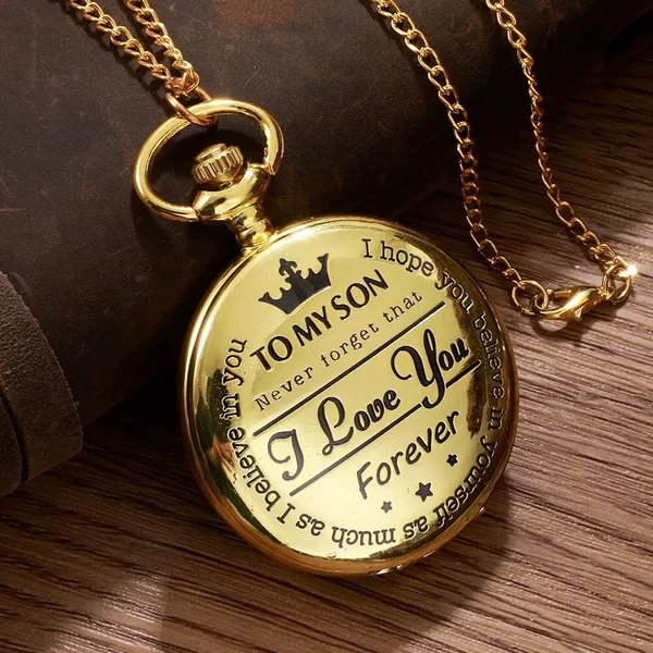 Cross-Border Hot-Selling Pocket Watch Fashion Stainless Steel Flip Cover Son and Friend Gift Quartz Pocket Watch Long Chain