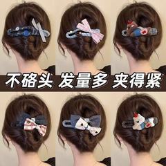 撞色蝴蝶结抓夹女高级感2025新款鸭嘴夹子后脑勺一字发夹发卡头饰