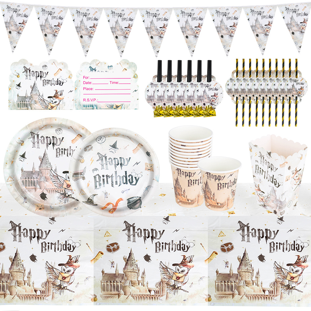 Festival Halloween Harry Potter Set Magic Children's Birthday Party Atmósfera Decoración Mantel vajilla desechable
