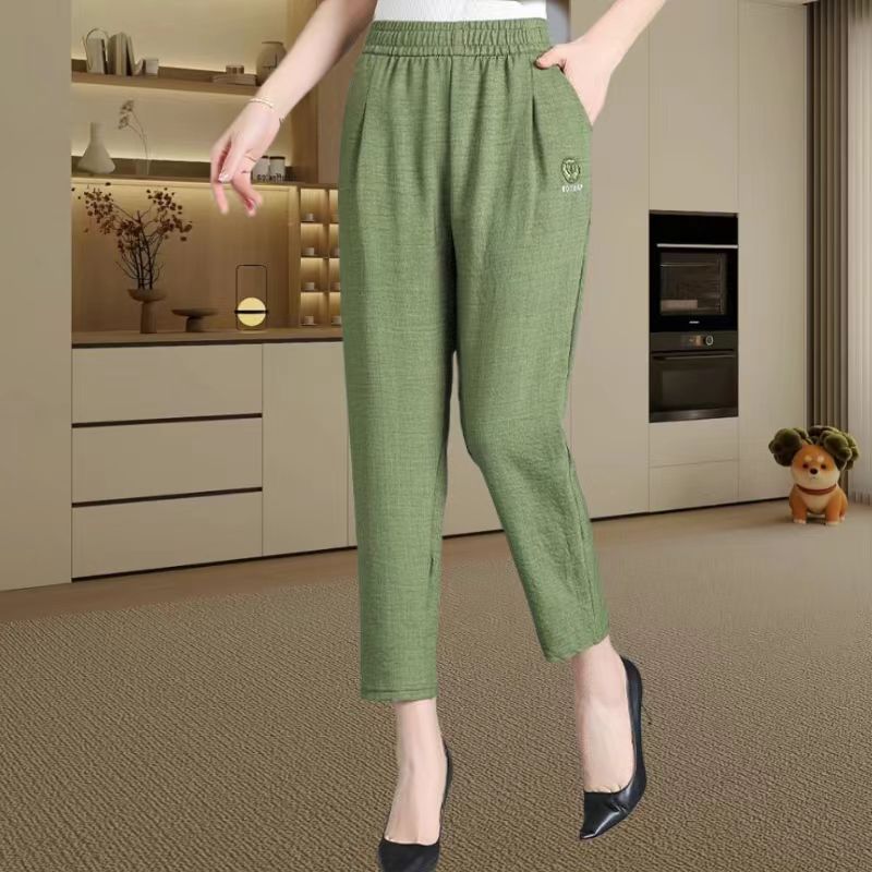 2024 New Style Women's Cropped Pants, Thin Elastic Waist, Stylish, Versatile, Loose Fit, Slimming, Summer Casual Pants for Mothers