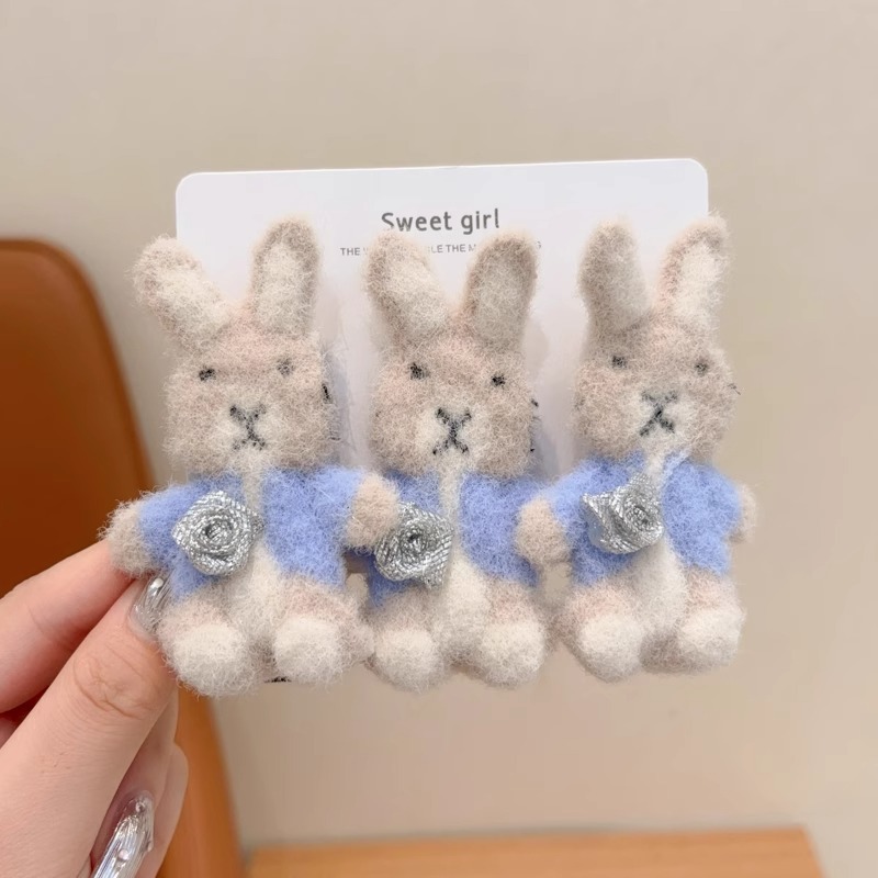 Clipper de cabello de conejo de peluche dulce para niños lindos pinzas de cabello laterales para niñas pinzas de cabello frises pinzas de boca de pato