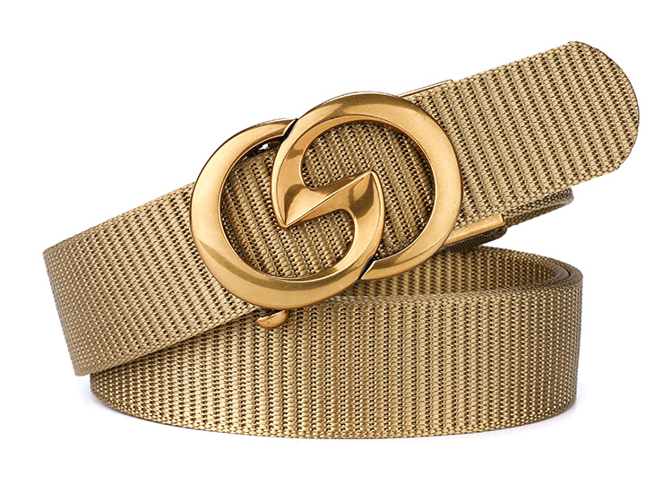 New Men's Automatic Buckle Canvas Belt Without Holes Thickened Nylon Waist Belt Simple Casual and Versatile for Business The Belt Can Be Cut Short_voghion.com