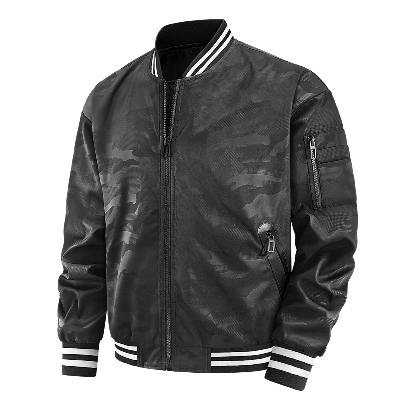 Primavera, otoño y invierno para hombres herramientas de herramientas de cremallera retrógrada trajes de vuelo cuello de béisbol chaqueta casual suelta chaqueta