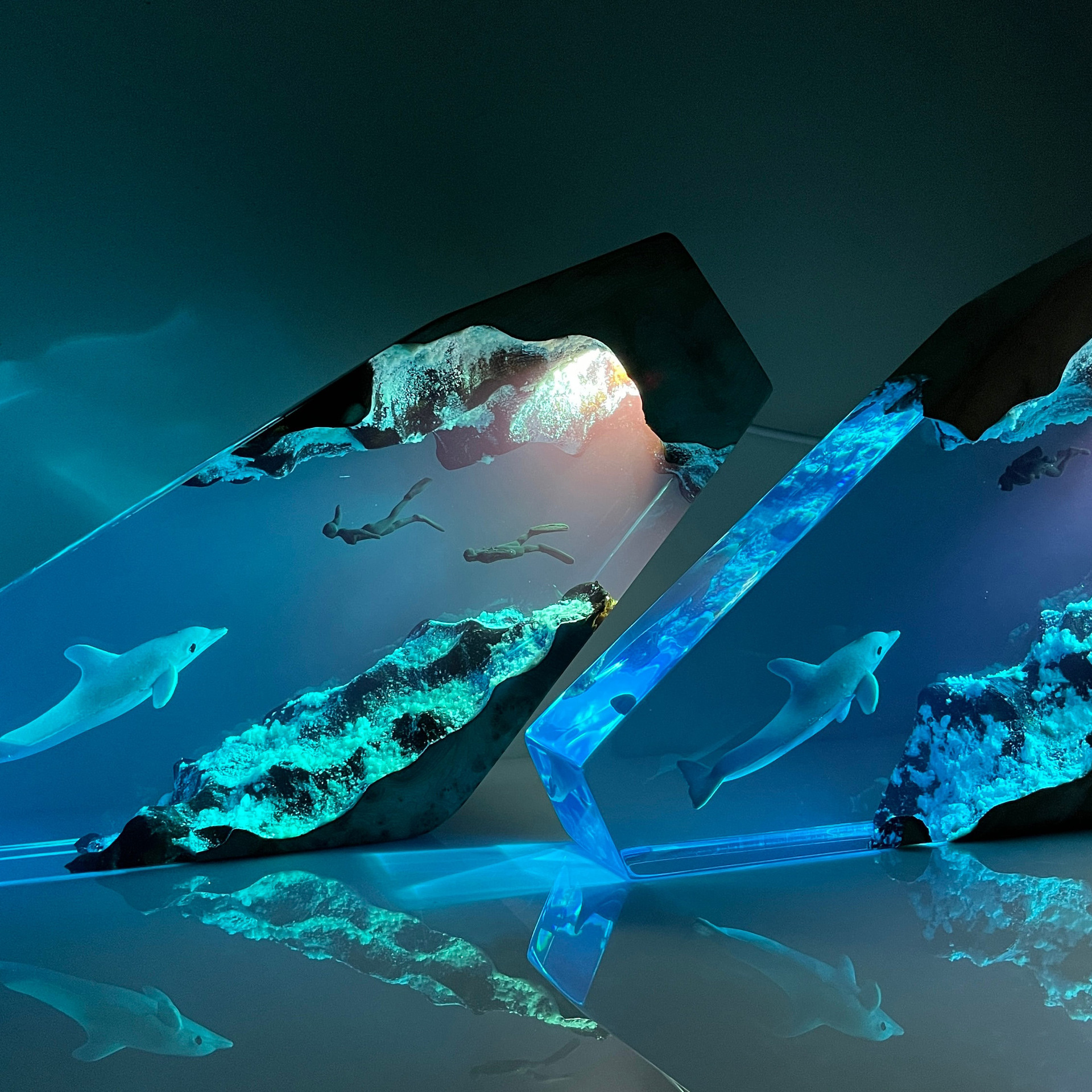 Dolfijn Duiker Thema Epoxy Hars Nachtlampje Paar Stijl Houten Lamp Woondecoratie Babykamer Kleine Moeder Handgemaakt_voghion.com