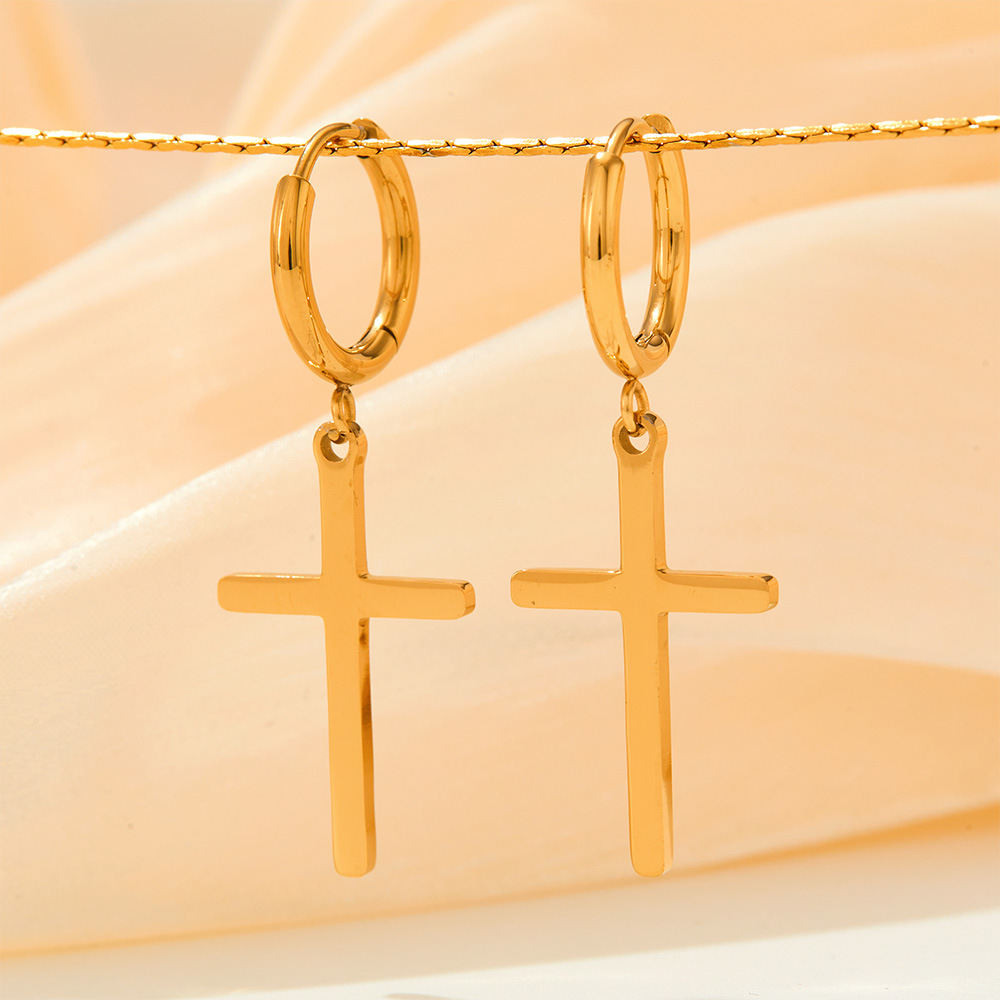 Fashion Cross Stainless Steel Plating Drop Earrings 1 Pair display picture 2